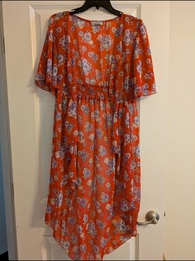 Crave Fame Orange Floral Chiffon High low cover Up